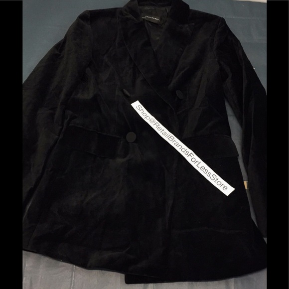 ZARA WOMAN Black Velvet Effect Satin Accent Double Breasted Tuxedo Blazer - Picture 8 of 10